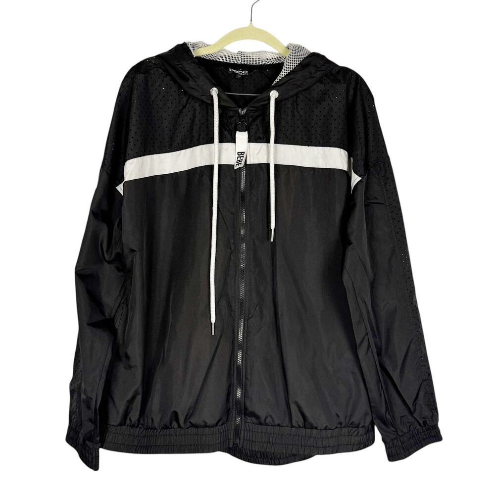New Bebe Active Sportswear Lightweight Windbreaker Hooded Full‎ Zip Jacket Sz XL